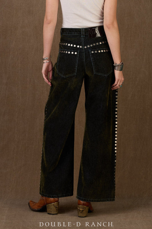 Double D Ranch Greenwood Pant olive studded trim detail view