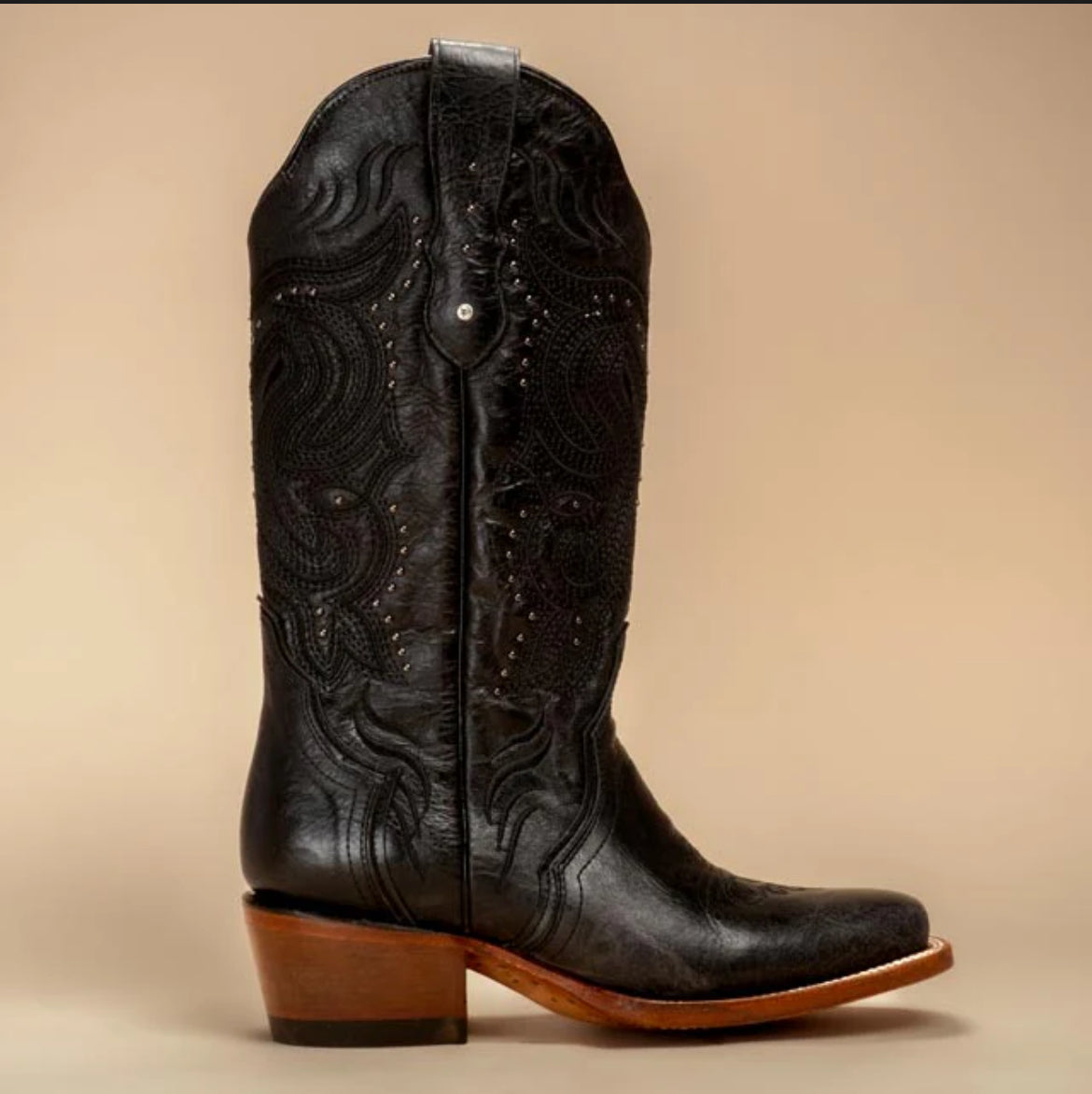 Black Studded Western Square Toe Boots