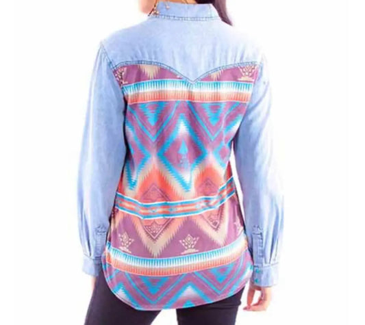 Women’s Western Aztec Denim Snap Shirt Last Rodeo Western Wear & Hat Bar