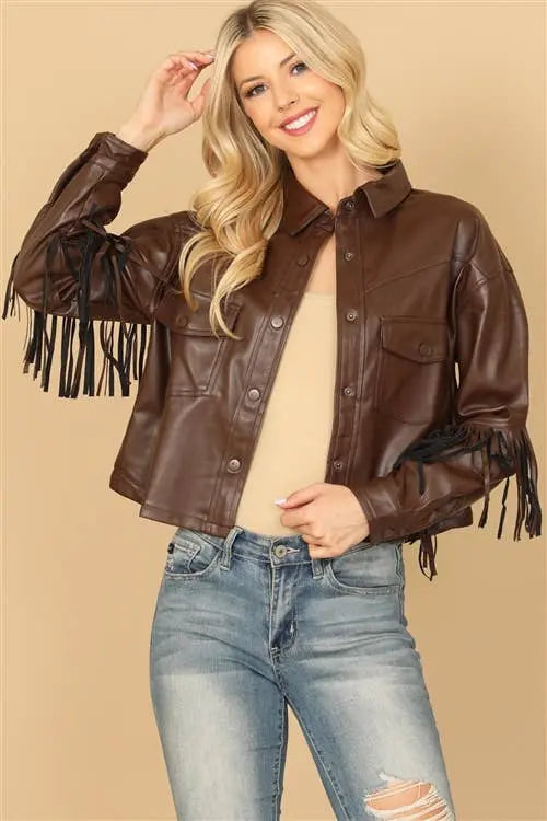 Brown Leather Tassel Jacket MYS Wholesale Inc