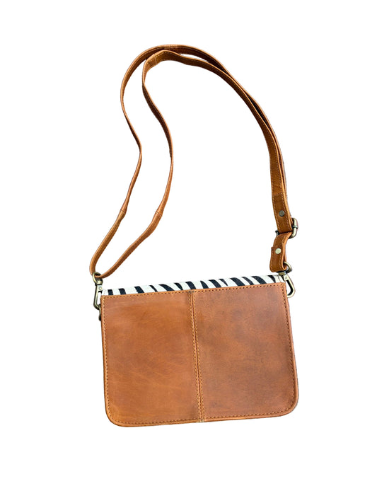 Zebra Print Cowhide Flap Leather Crossbody Bag