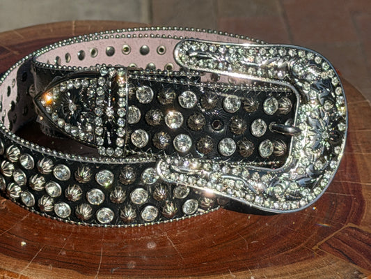 Black Rhinestone Western Belt – Crystal Studded Cowgirl Belt