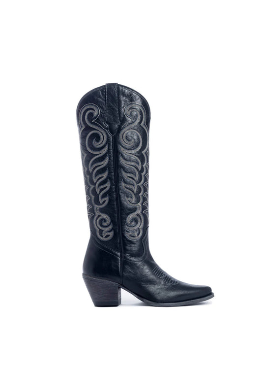 Black Embroidered Tall Western Boots