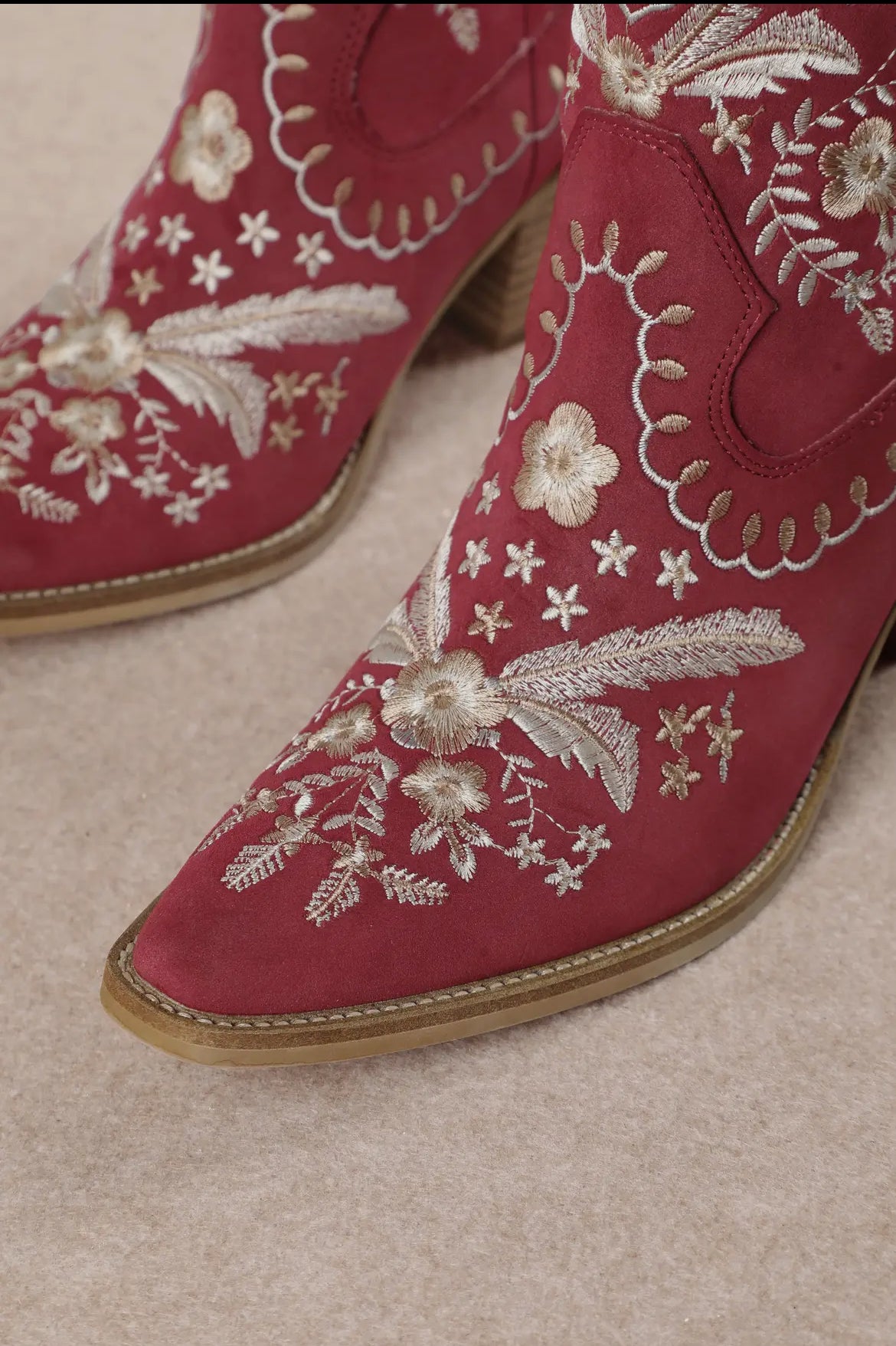 Red Wildflower Embroidered Cowgirl Boots