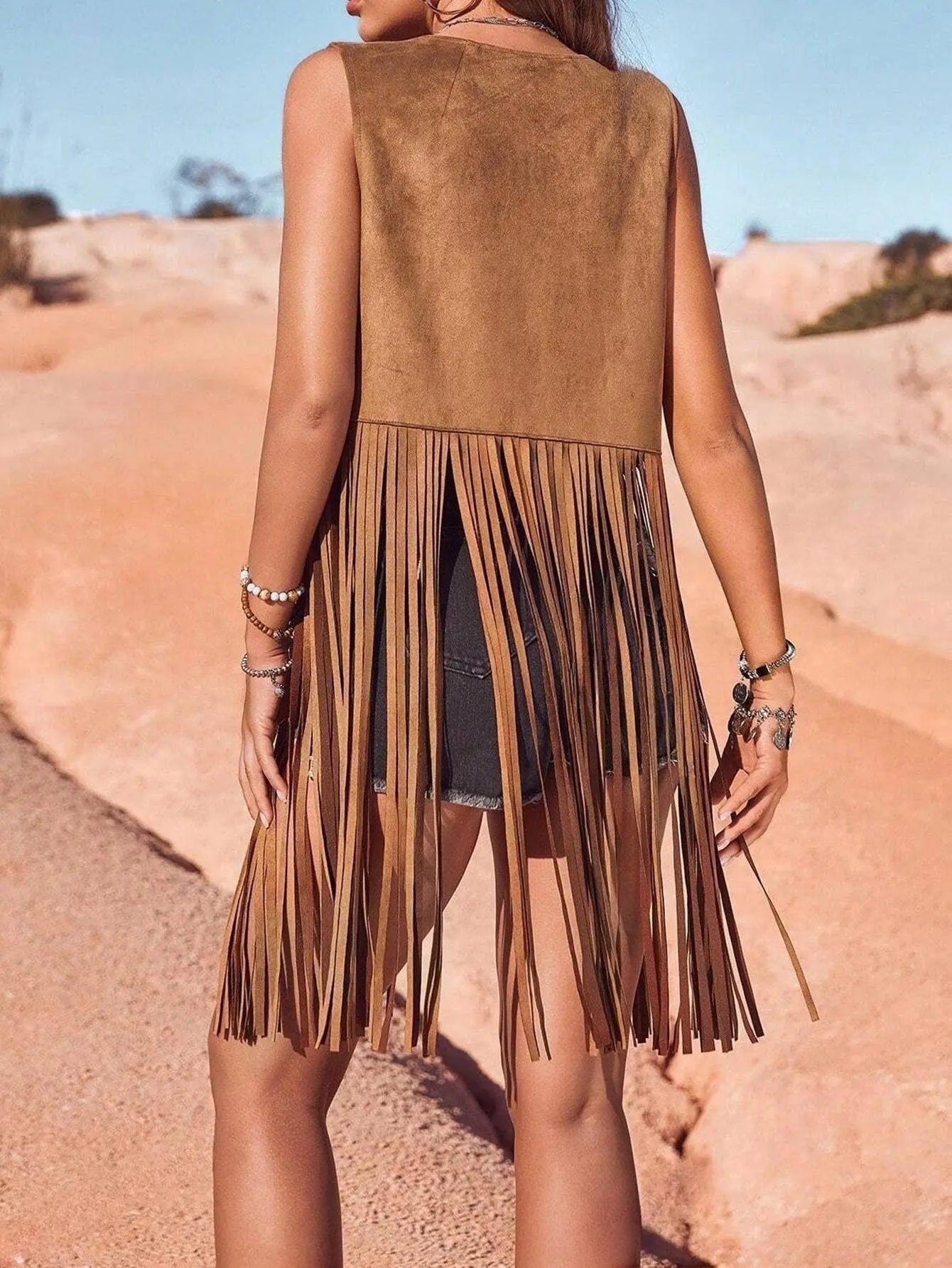 Saddle Ridge Suede Fringe Vest Rosa Clothing