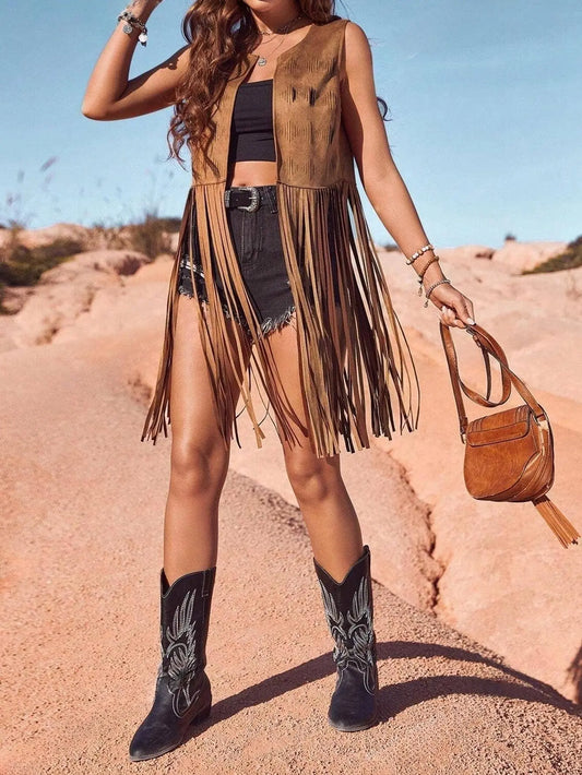 Saddle Ridge Suede Fringe Vest Rosa Clothing
