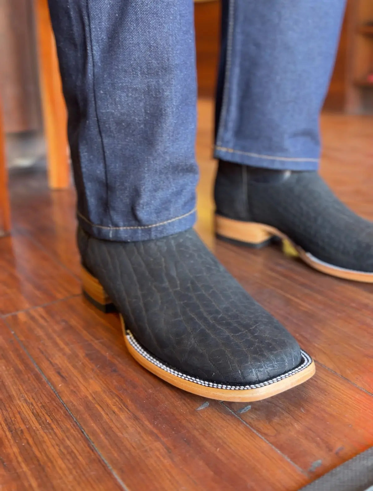 Men’s Black Western Leather Boots – Square Toe Last Rodeo Western Wear & Hat Bar