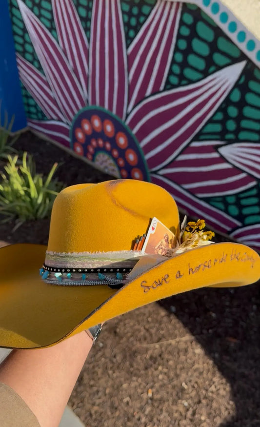 Save a Horse Ride the Cowboy Mustard Yellow Custom Cowboy Hat Last Rodeo Western Wear & Hat Bar