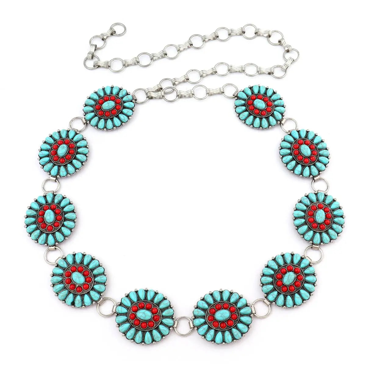 Southwest Sunset Turquoise & Red Concho Belt Nativo