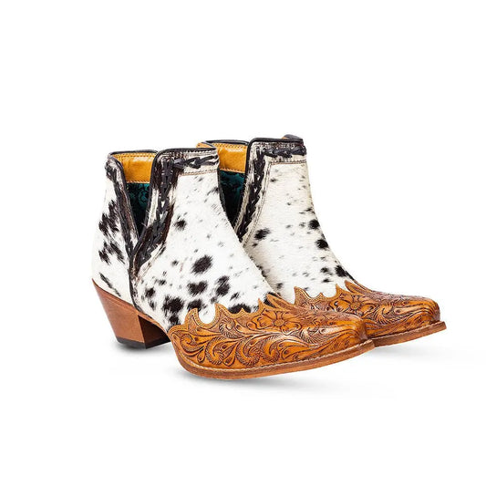 Women’s Genuine Hair-On Cowhide & Hand-Tooled Leather Western Boot Myra Bag