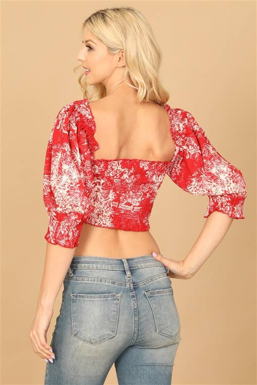 Cowgirl Sunset Puff Sleeve Crop Top