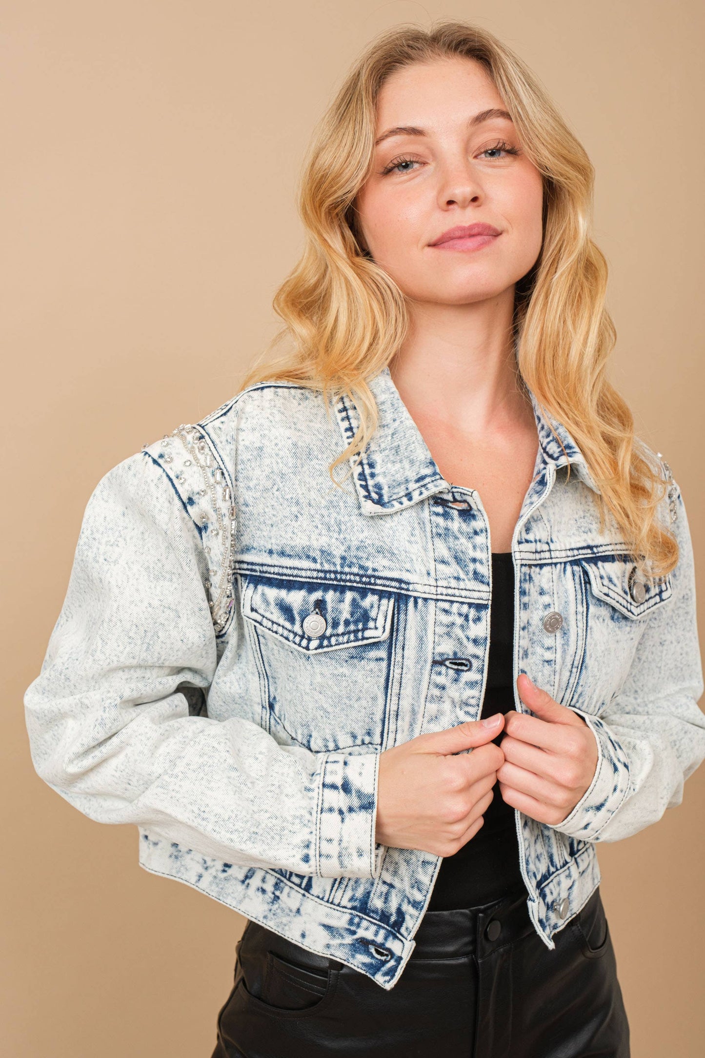 Angel Wings Embellished Denim Jacket