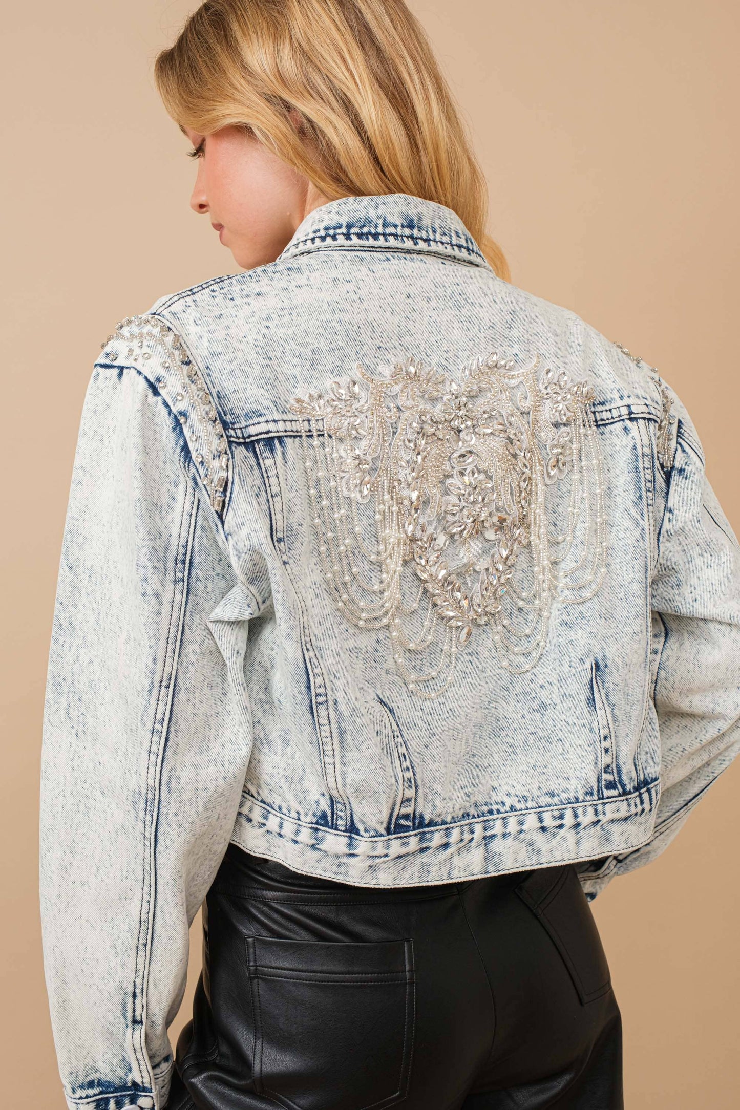 Angel Wings Embellished Denim Jacket