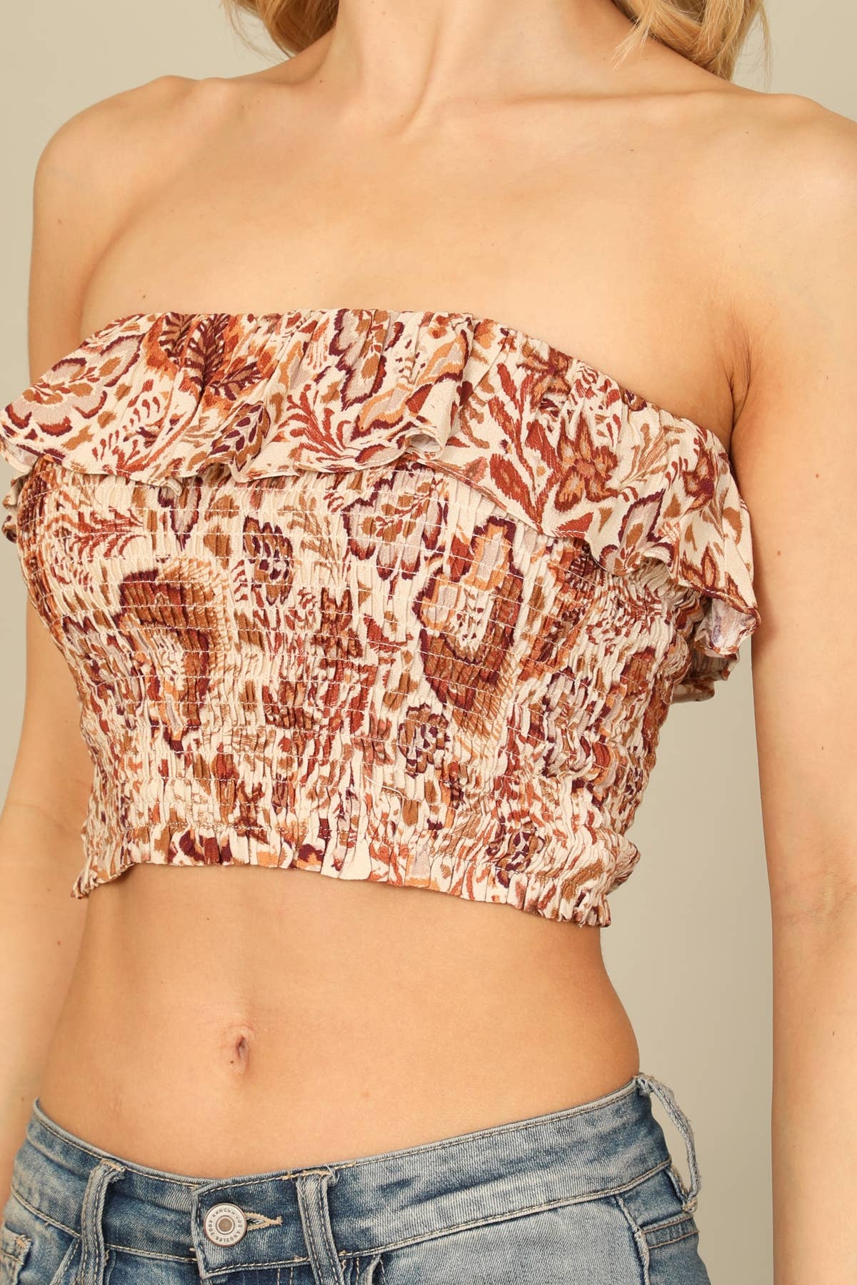 Smocked Ruffle Floral Tube Top