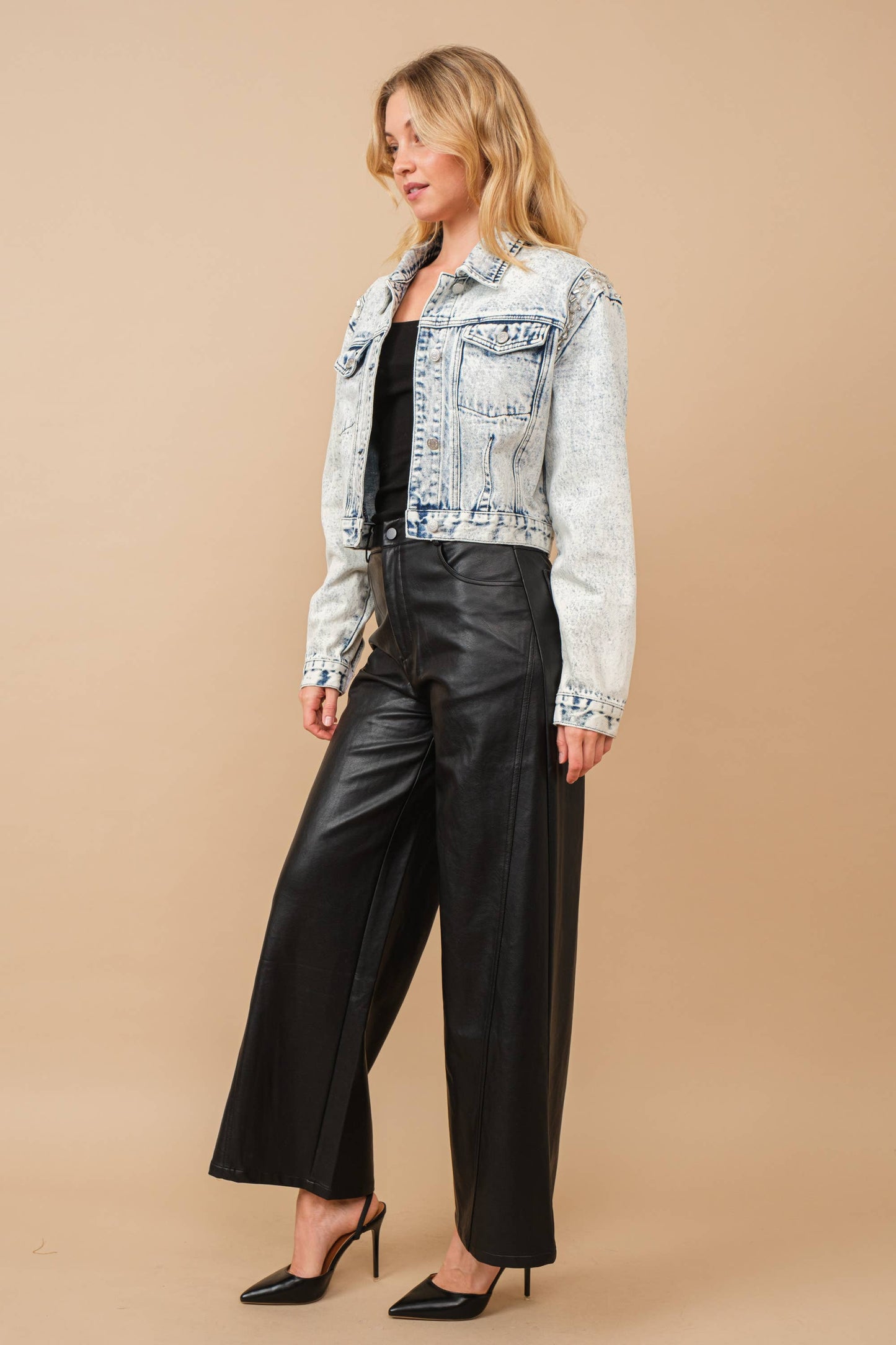 Angel Wings Embellished Denim Jacket