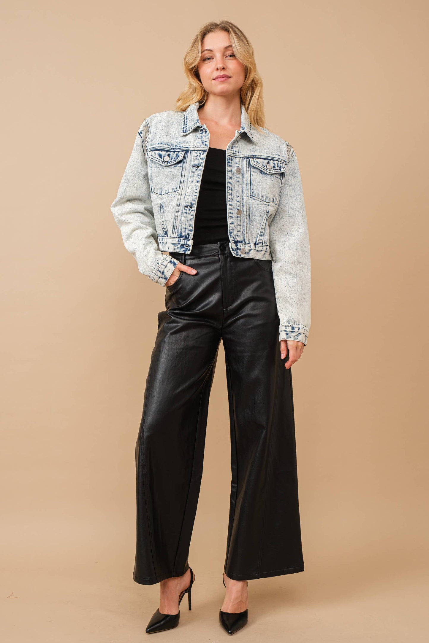 Angel Wings Embellished Denim Jacket