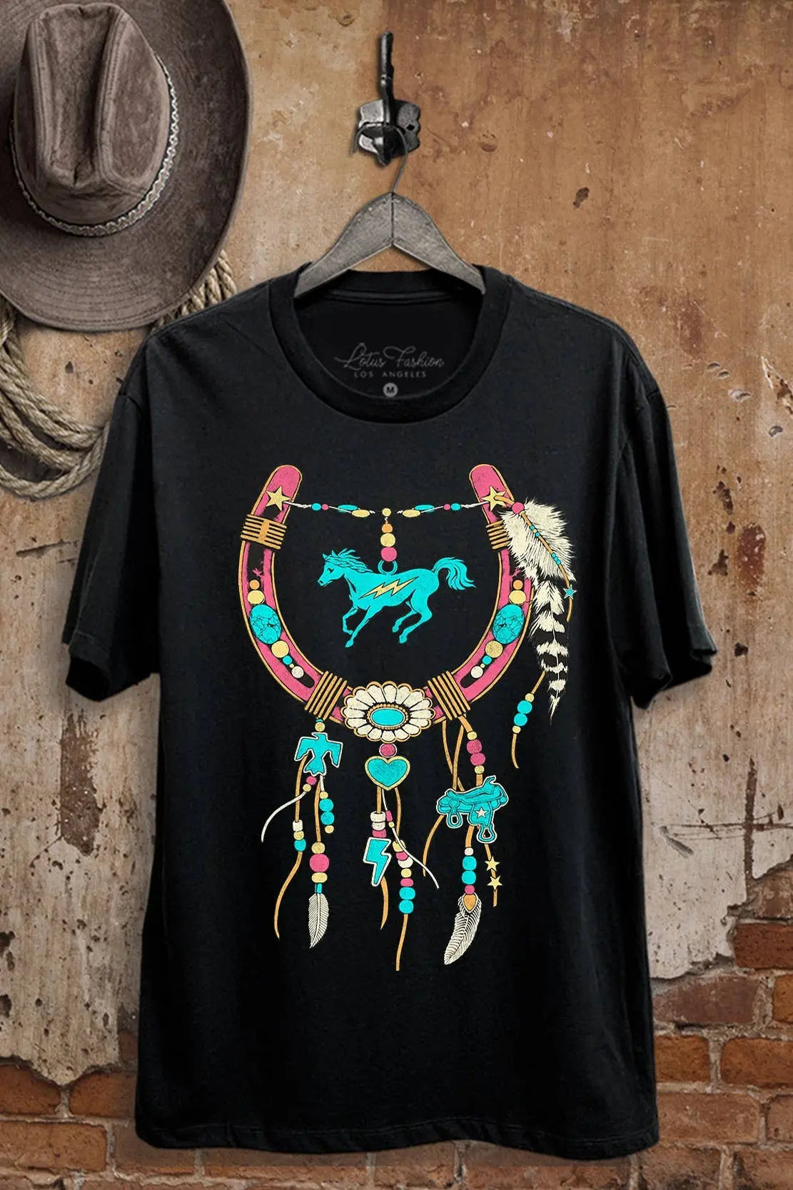 Black Dreamcatcher Mustang Tee – Western Cowgirl Graphic T-Shirt Lotus Fashion Collection