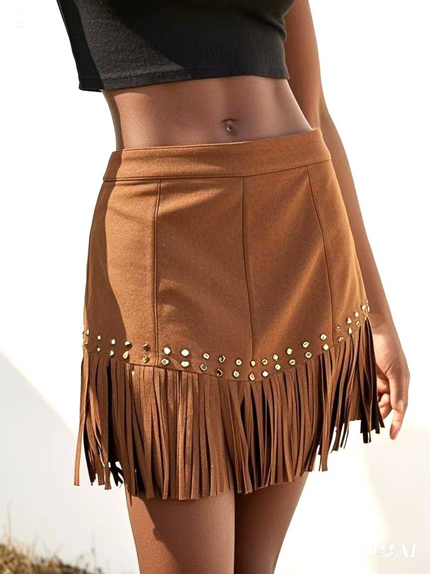 Dusty Trails Suede Fringe Skirt