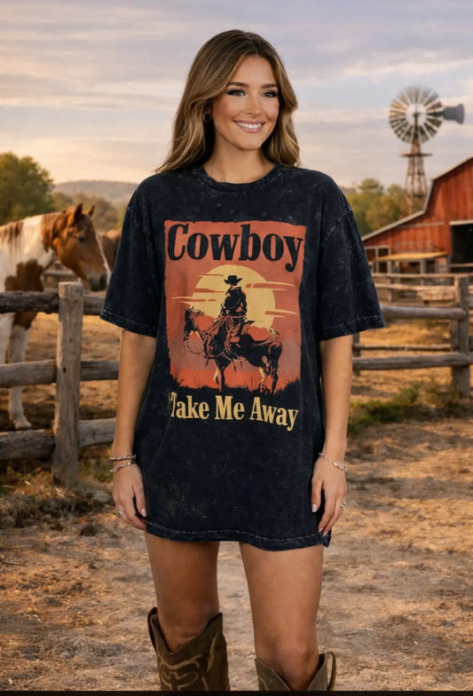 Cowboy Take Me Away Graphic Tee | Western Cowgirl Shirt Lotus Fashion Collection
