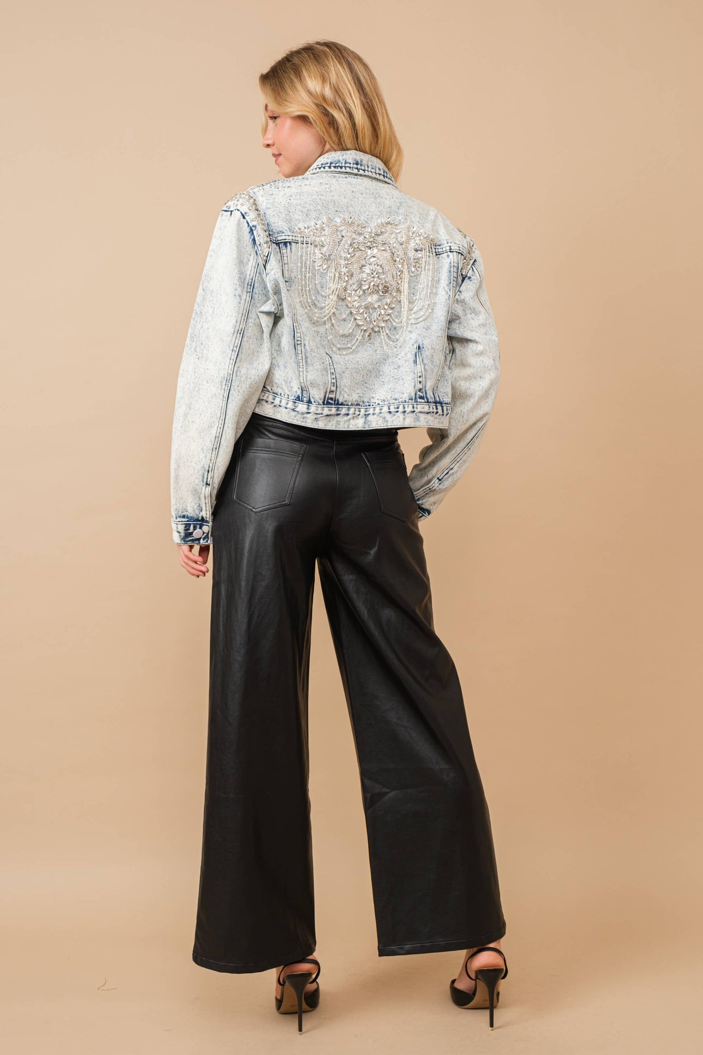 Angel Wings Embellished Denim Jacket