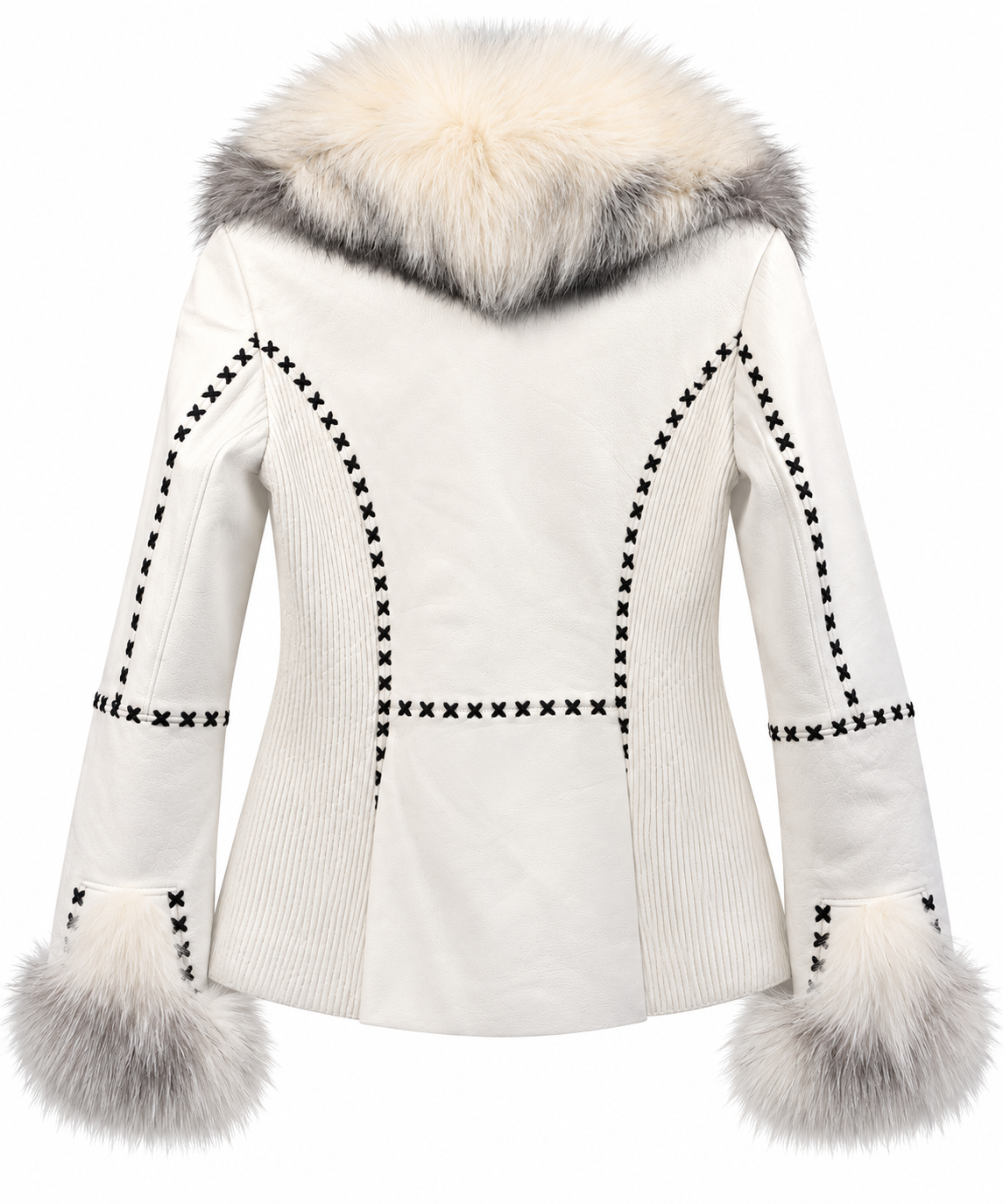 Women’s Luxury White Lambskin & Real Fox Fur Western Jacket