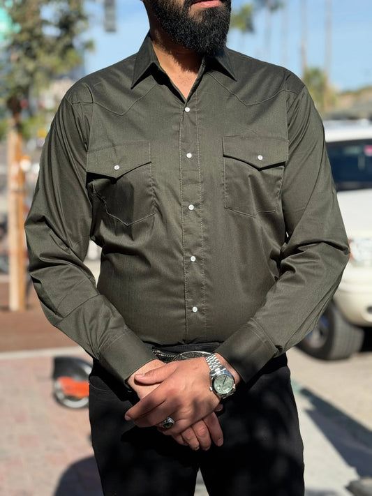 Men's Olive Green Western Pearl Snap Shirt Last Rodeo Western Wear & Hat Bar