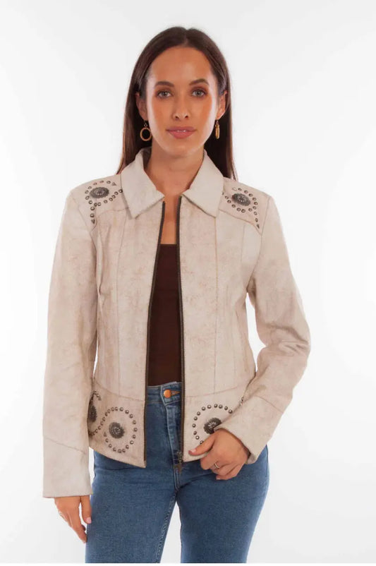 Scully Women’s Beige Studded Leather Jacket Last Rodeo Western Wear & Hat Bar
