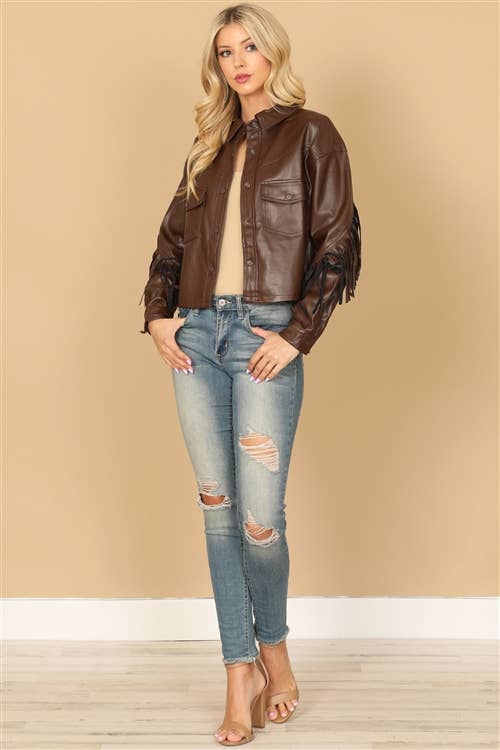 Brown Leather Tassel Jacket