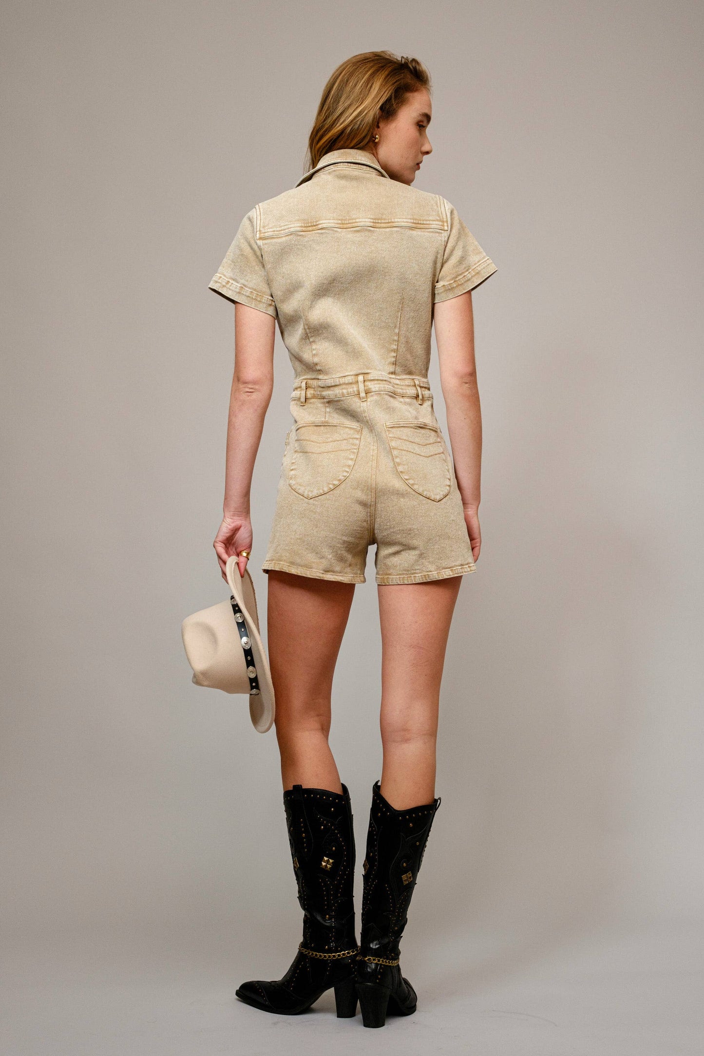 Dusty Trails Embroidered Romper Sandstone