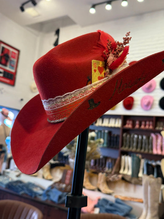 Custom Red Felt Cowboy Hat – Burned Edge Western Hat Last Rodeo Western Wear & Hat Bar