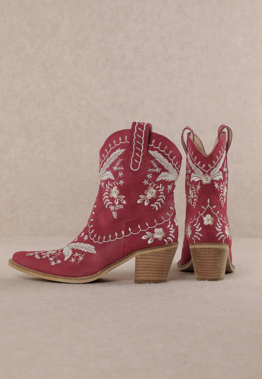 Women's Red Wildflower Embroidered Cowgirl Boots