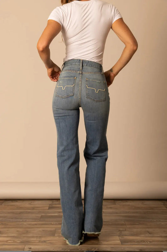 Women’s High Rise Wide Leg Western Jeans – Light Wash Stretch Denim | Raw Hem Cowgirl Fit Last Rodeo Western Wear & Hat Bar
