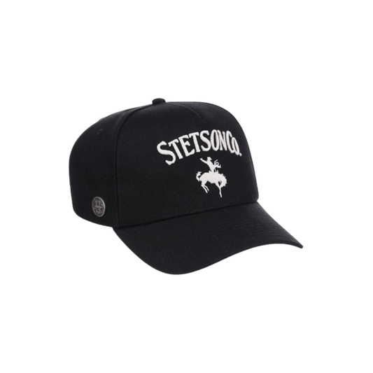 Stetson Co. black ball cap with adjustable snapback, side view