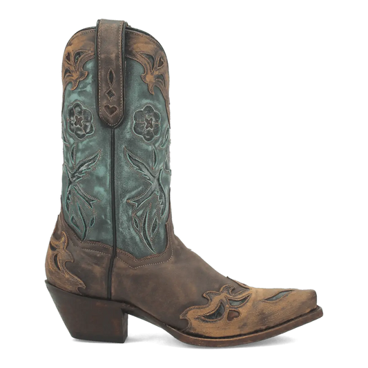 Vintage Bluebird Leather Boot - Chocolate/Teal, inside angle