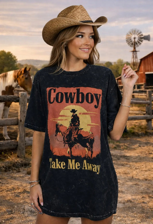Cowboy Take Me Away Graphic Tee | Western Cowgirl Shirt Lotus Fashion Collection