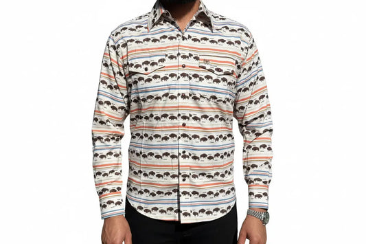 Men's Buffalo Stripe Western Pearl Snap Shirt Last Rodeo Western Wear & Hat Bar