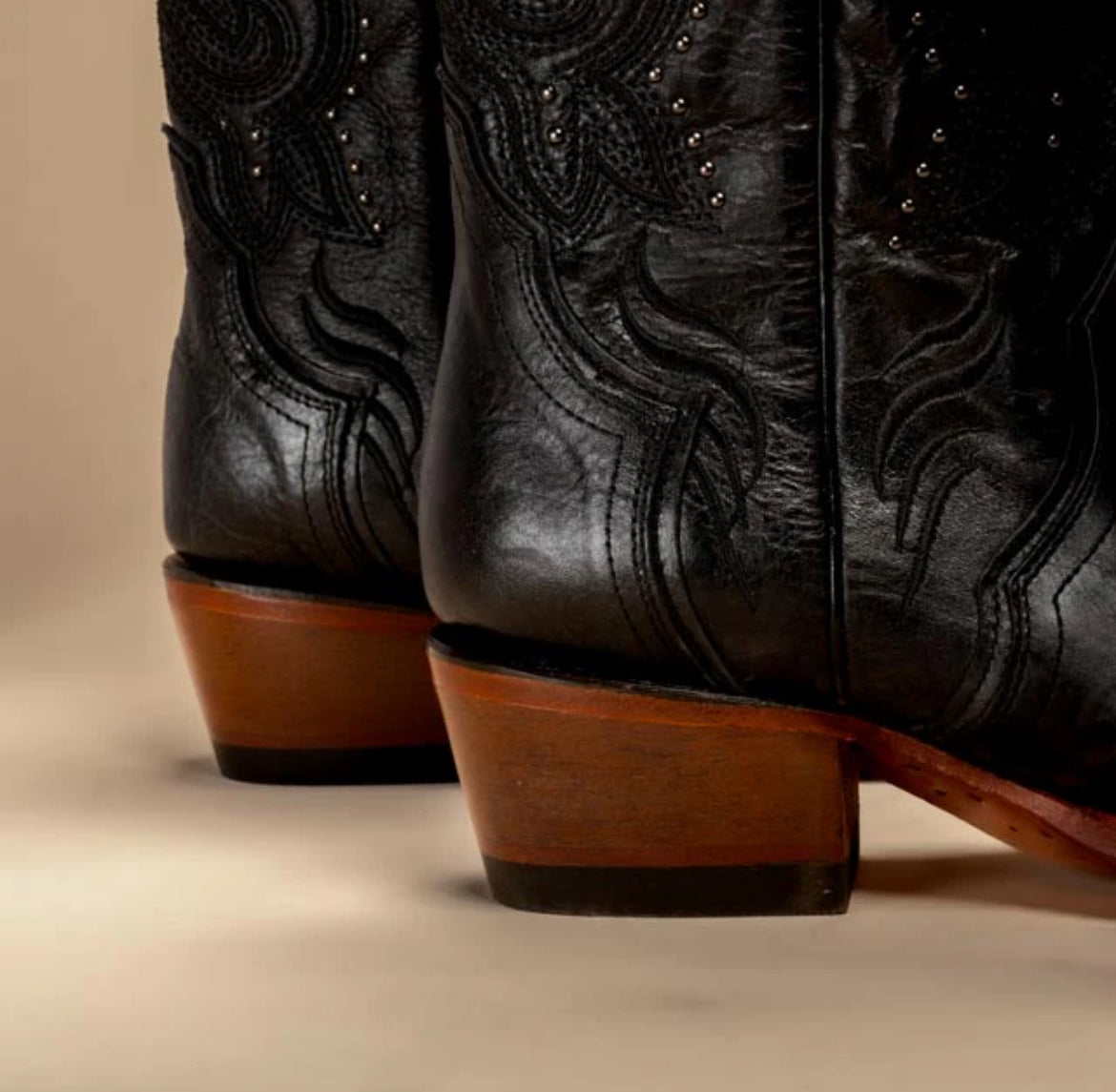 Black Studded Western Square Toe Boots