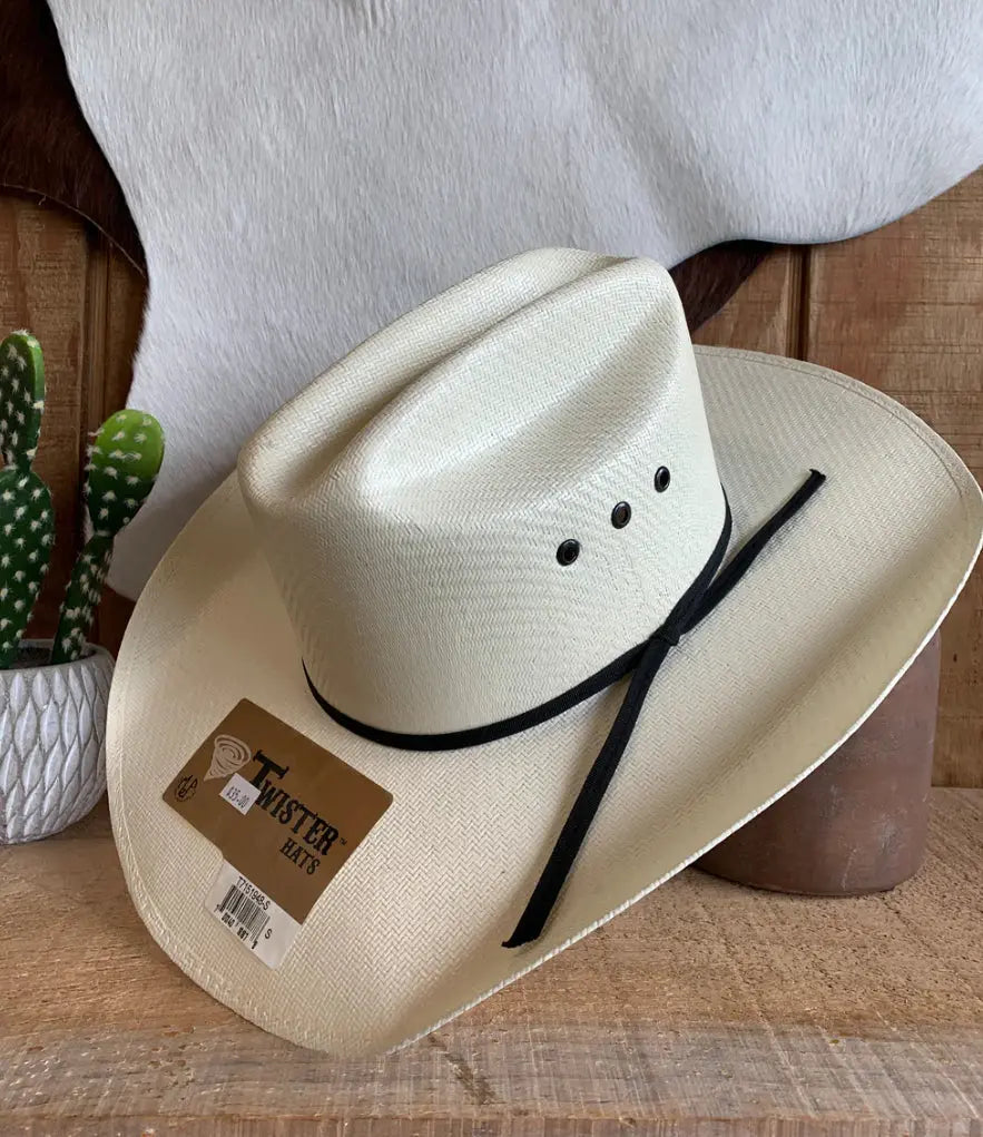 Twister Natural Straw Cowboy Hat Classic Western Style Front View – Buy Online at Last Rodeo