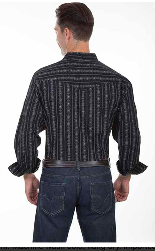 Men’s Black Skull Stripe Snap Western Shirt