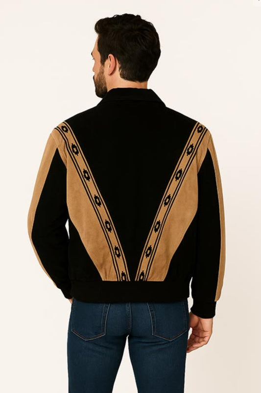 Scully Men’s Black & Cafe Brown Boar Suede Rodeo Jacket – Southwestern Zip Front