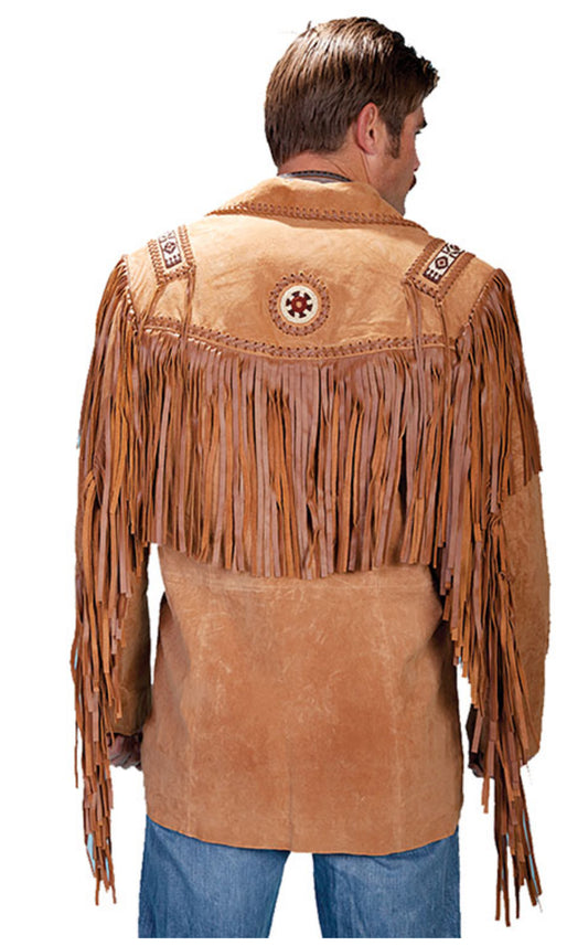 Scully Men’s Bourbon Boar Suede Fringe Western Coat with Beaded Trim