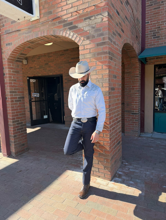 Men’s White Embroidered Western Shirt | Pearl Snap Cowboy Shirt