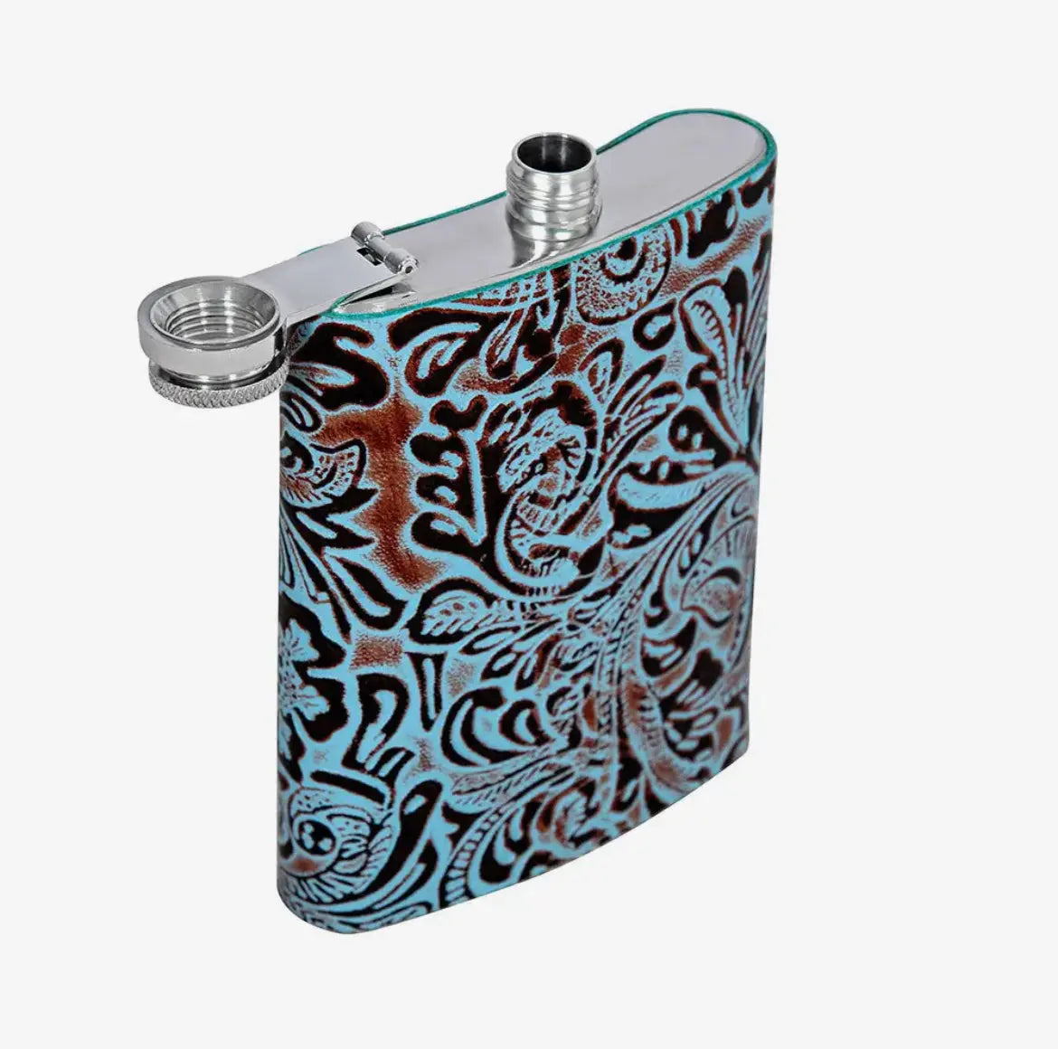 Western Hair-On Cowhide Flask – 8 oz Stainless Steel Cowboy Flask Last Rodeo Western Wear & Hat Bar