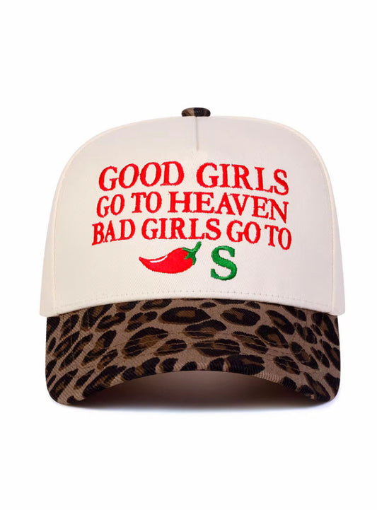 Good Girls Go to Heaven Trucker Hat – Western Cowgirl Graphic Cap, Cream Leopard Brim Hat
