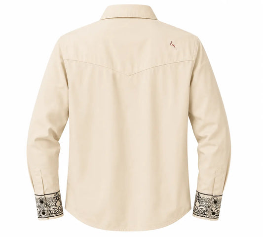 Men's Cream Western Pearl Snap Shirt with Navy Floral Embroidery – The American West The American West