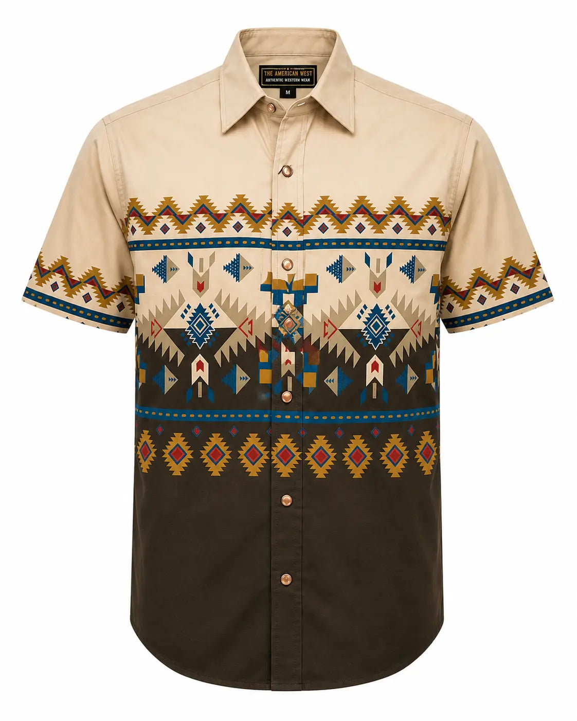 Men's Tan/Olive Aztec Print Half Sleeve Western Shirt – The American West The American West