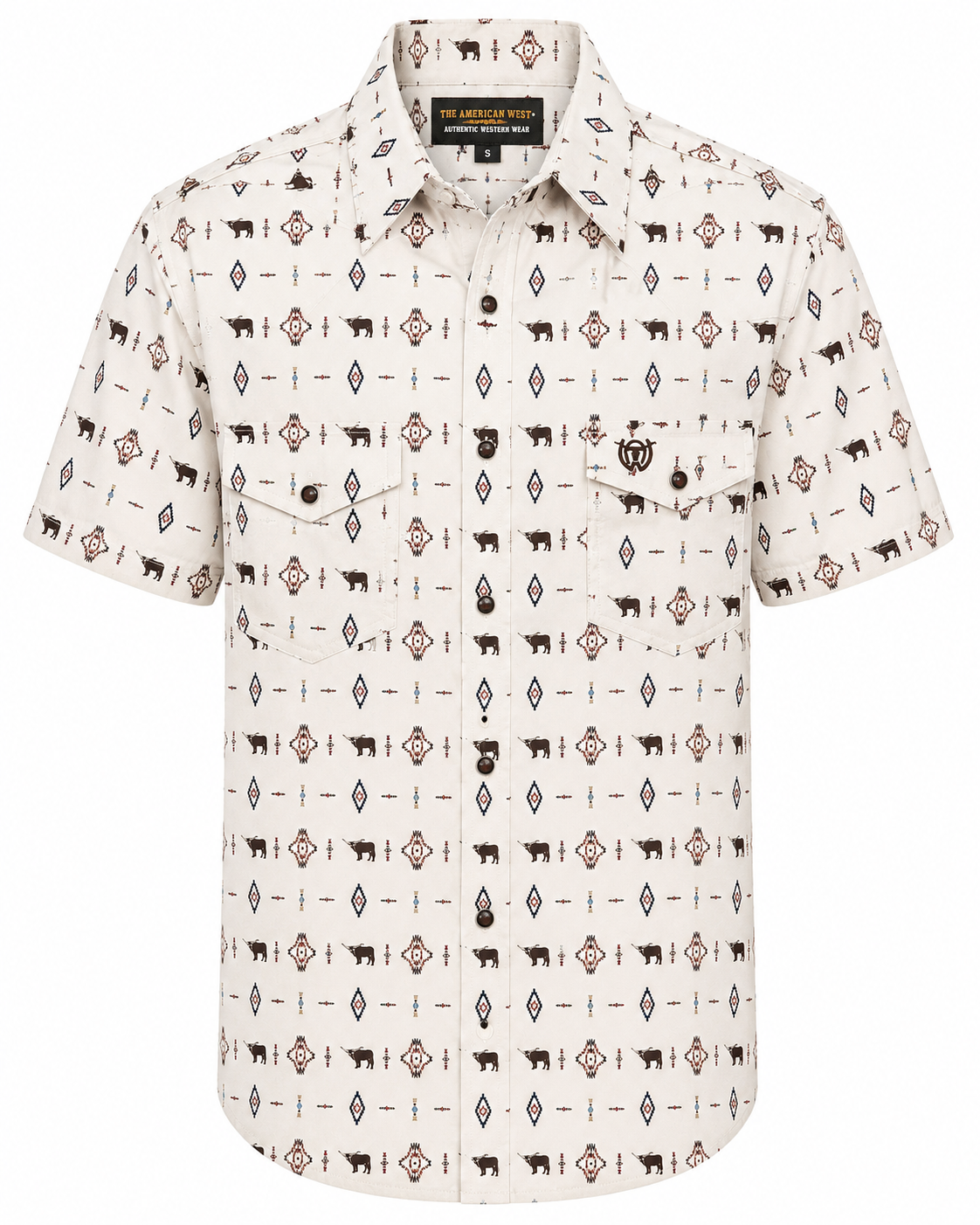 Men's Cream Longhorn Print Half Sleeve Western Shirt – The American West The American West