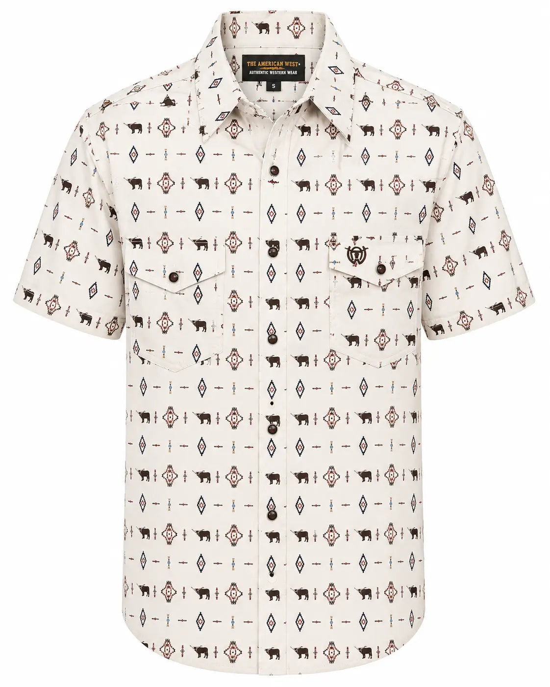 Men's Cream Longhorn Print Half Sleeve Western Shirt – The American West The American West