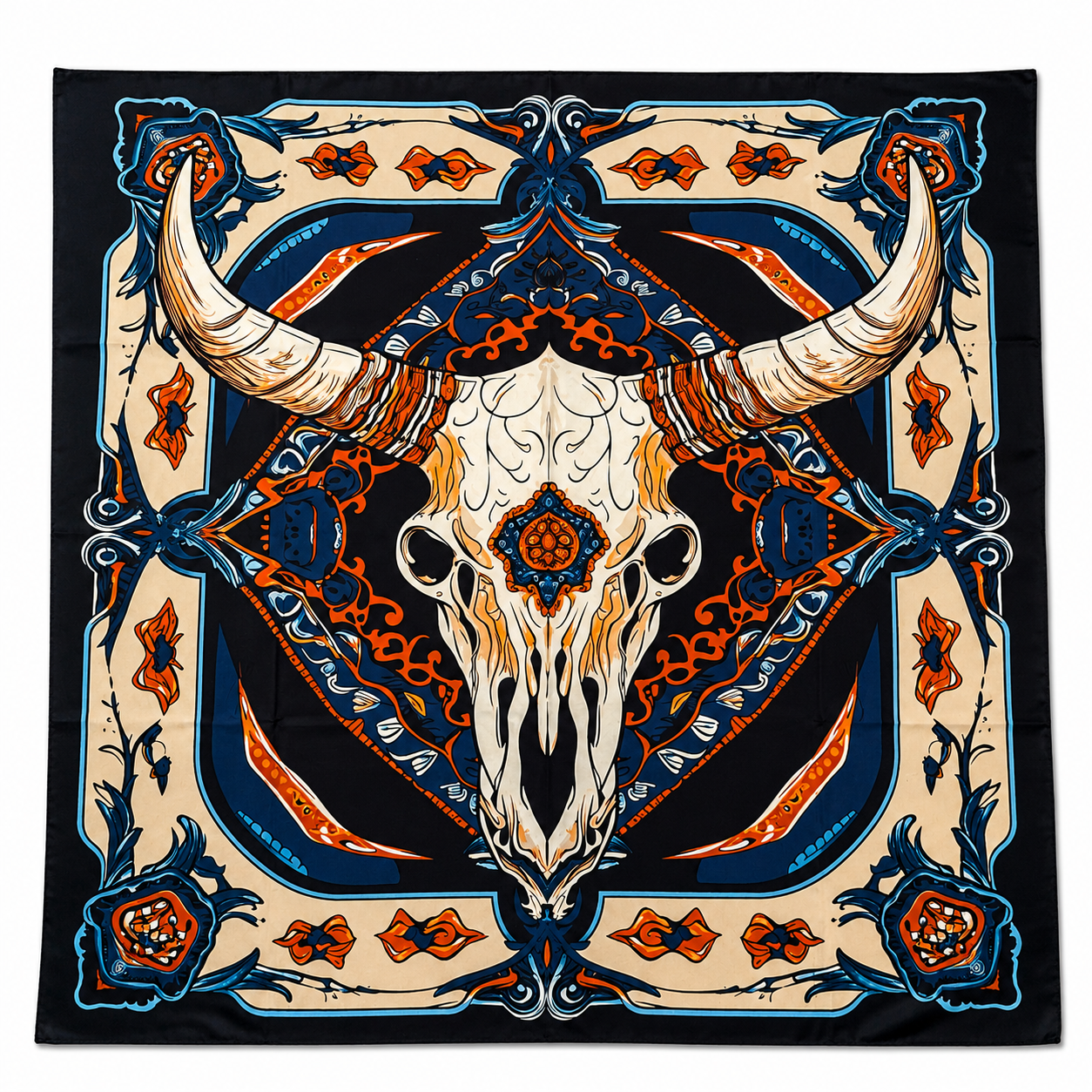 Navy Longhorn Silk Western Scarf Last Rodeo