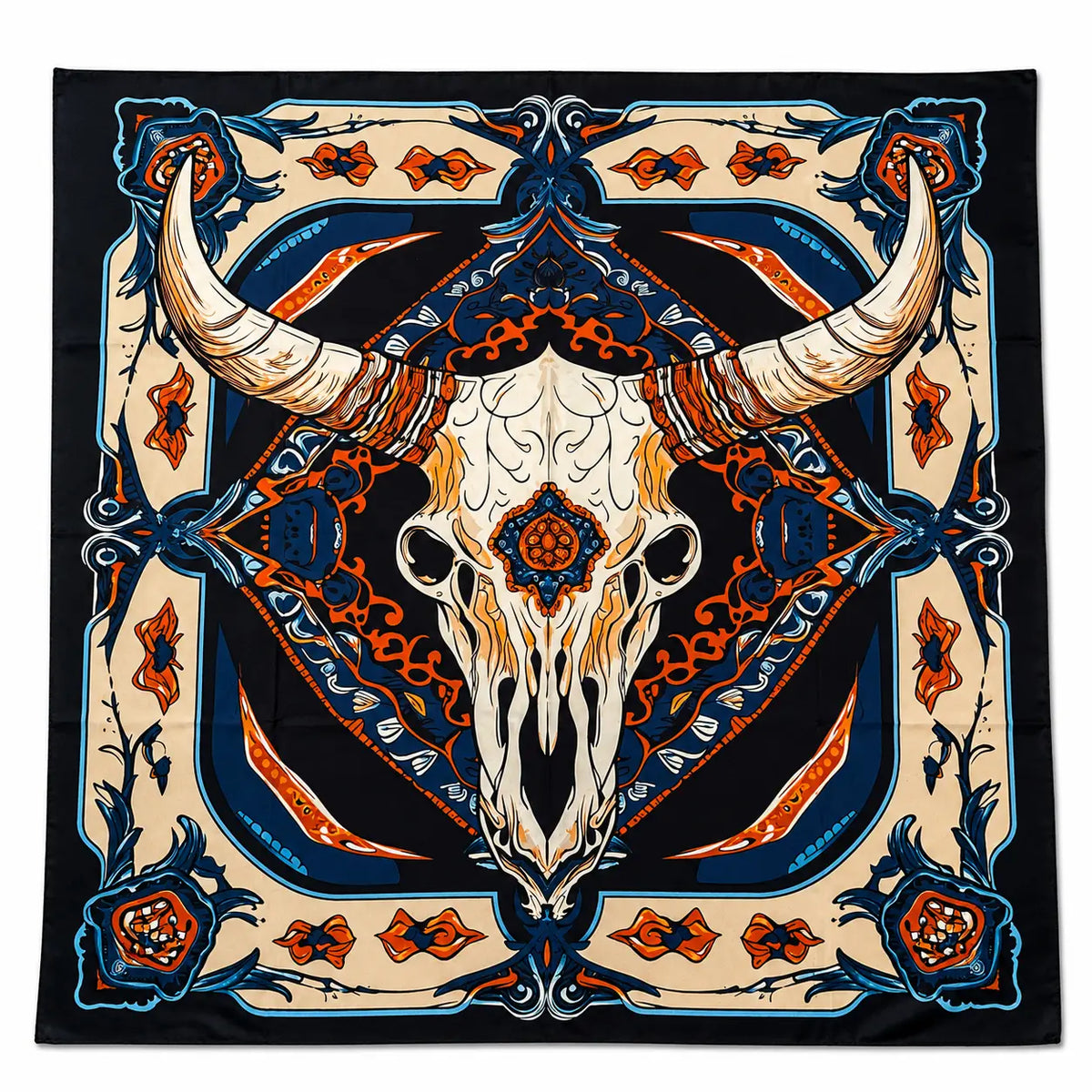 Navy Longhorn Silk Western Scarf Last Rodeo